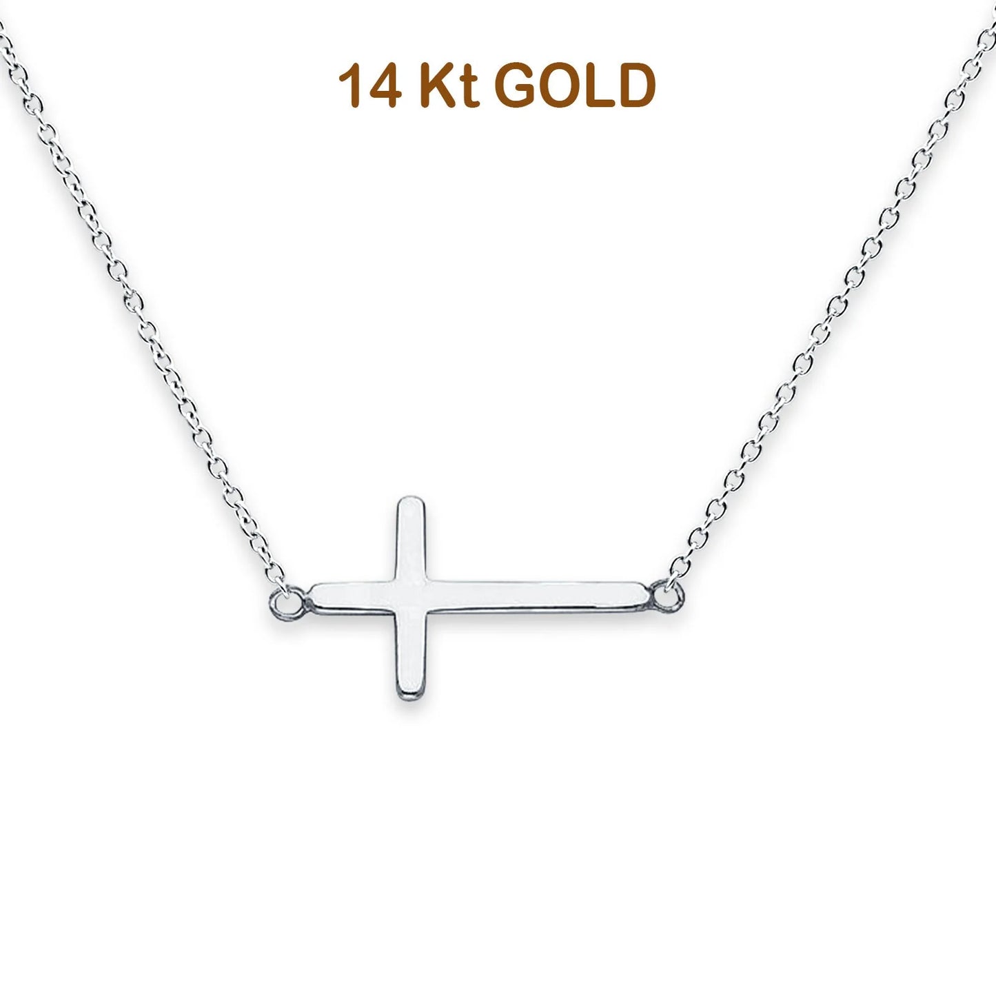 14K White Gold Side Way Cross Necklace 18  14KGOLD-NK-0208-WG