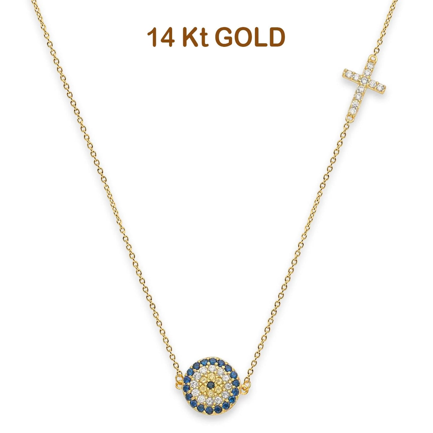 14K Yellow Gold Evil Eye Light Chain Necklace 18  14KGOLD-NK-0303-YG