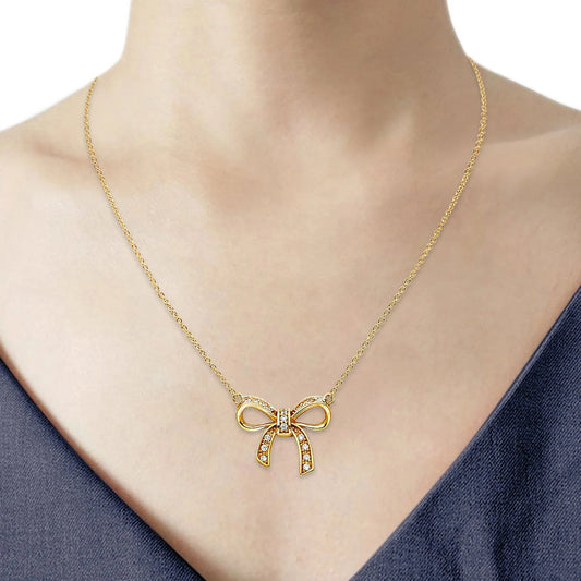 14K Yellow Gold CZ Ribbon Necklace 18  14KGOLD-NK-0213-YG