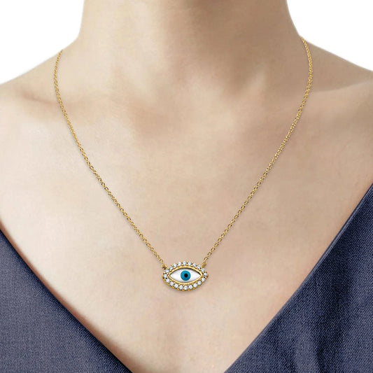 14K Yellow Gold CZ Evil Eye Necklace 18  14KGOLD-NK-0228-YG