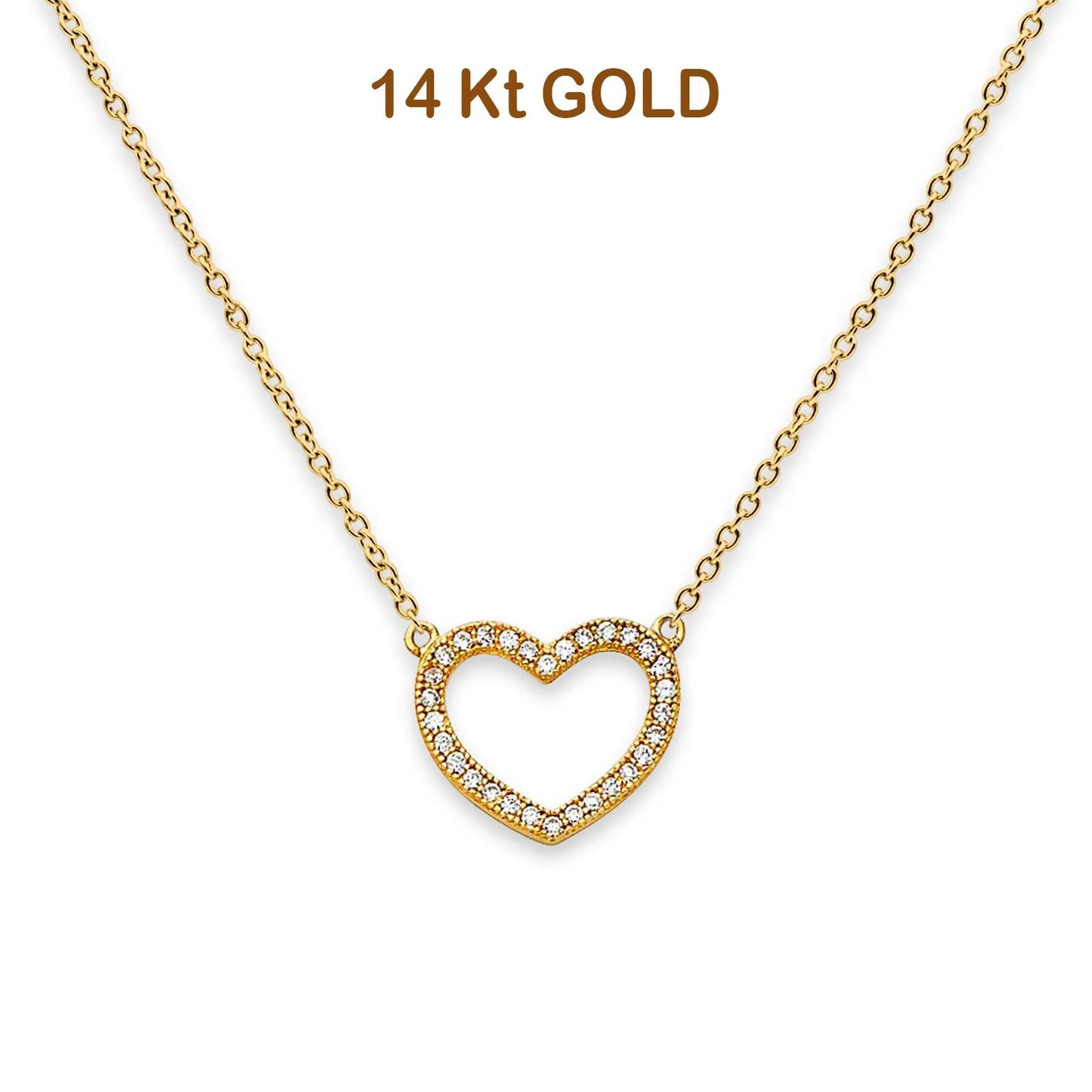 14K Yellow Gold Pave CZ Open Necklace 18 14KGOLD-NK-0089-YG