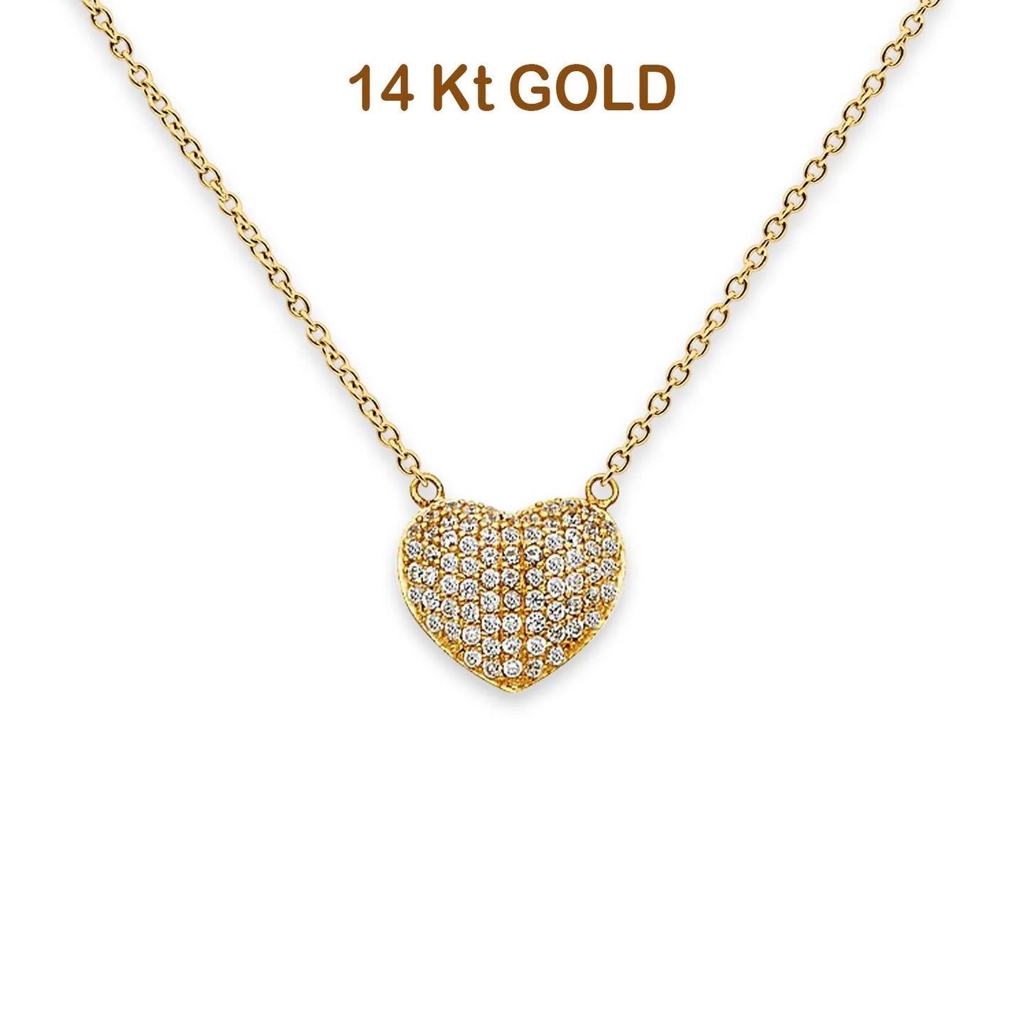 14K Yellow Gold Micro Pave CZ Puff Necklace 18 14KGOLD-NK-0091-YG