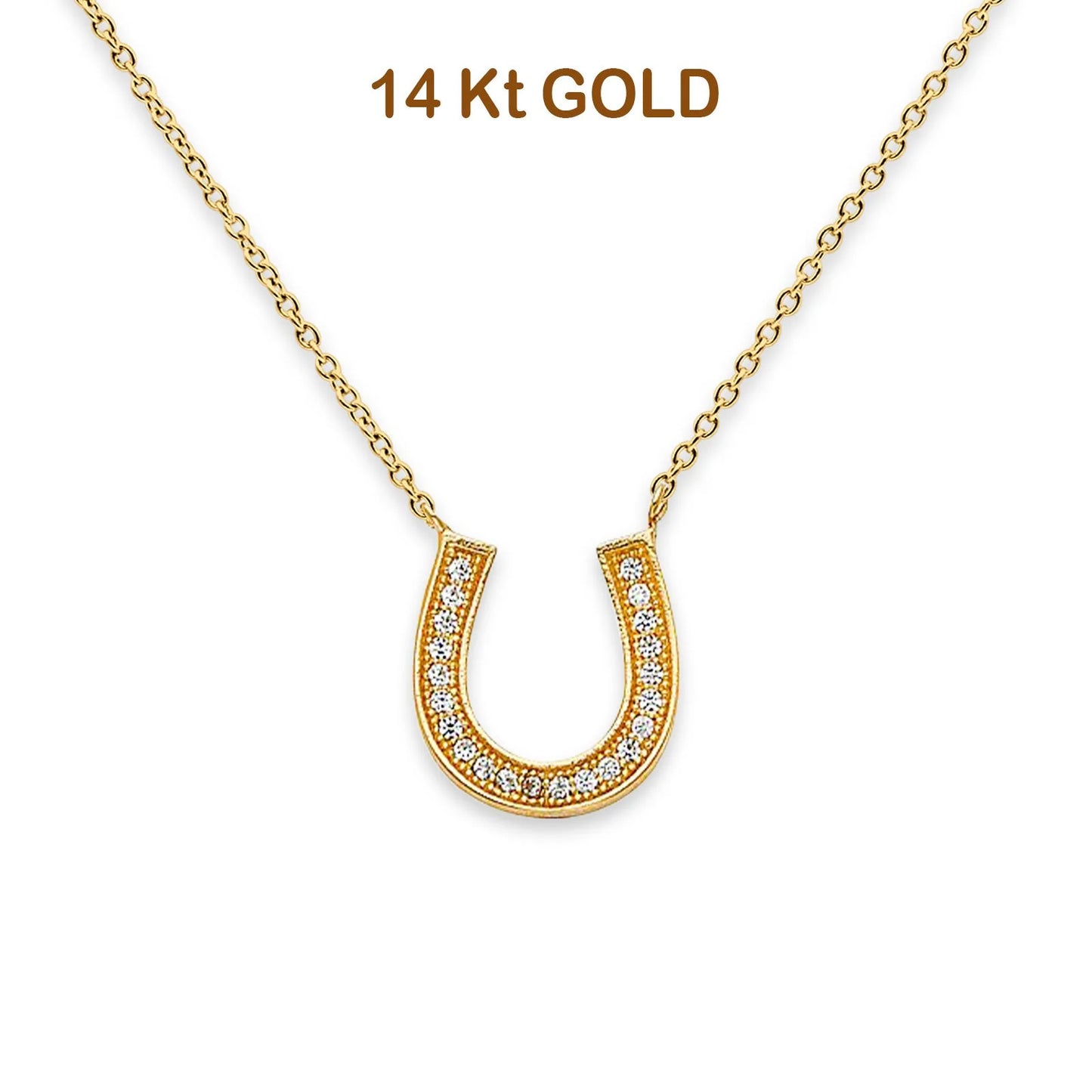 14K Yellow Gold Pave CZ Lucky Horseshoe Necklace 18 14KGOLD-NK-0104-YG