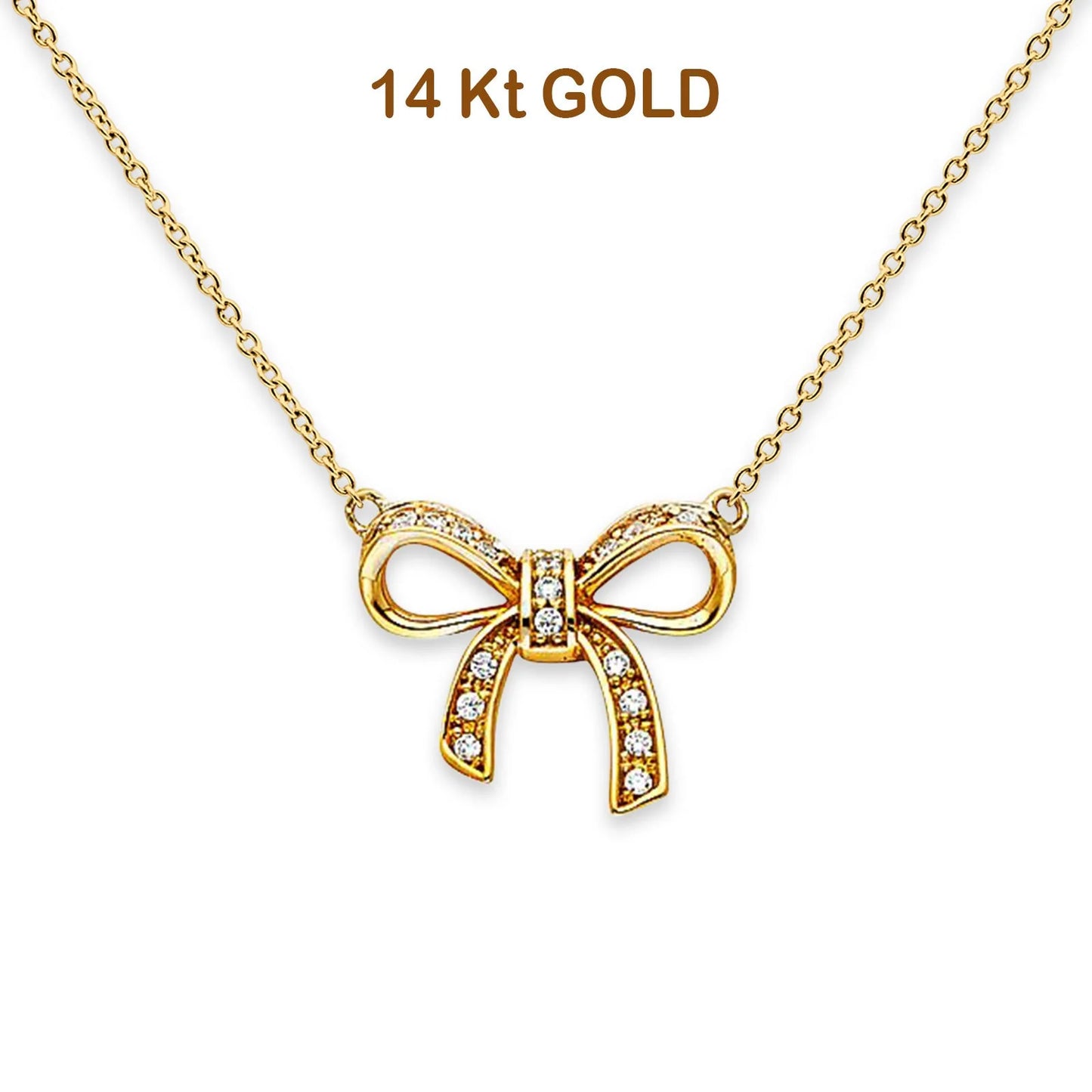 14K Yellow Gold CZ Ribbon Necklace 18  14KGOLD-NK-0213-YG