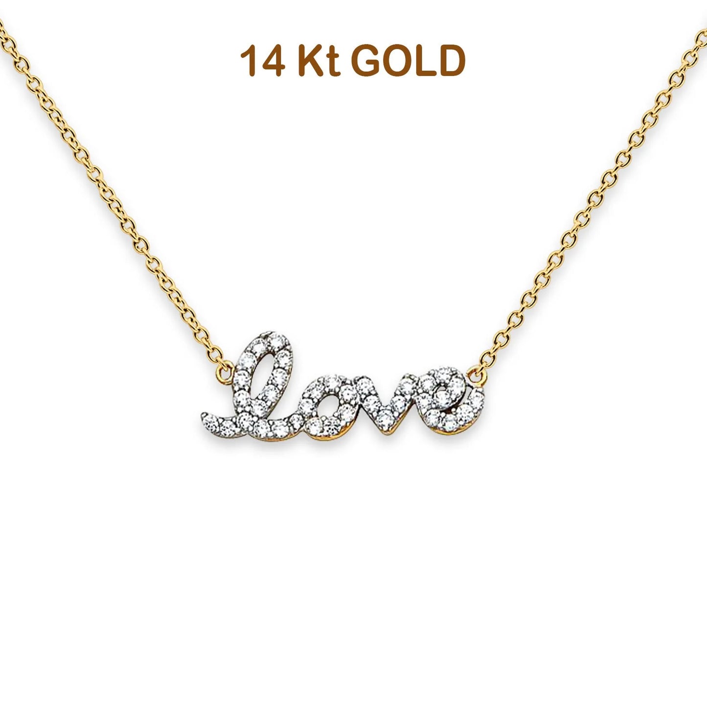 14K Two Tone Gold CZ Love Sign Necklace 18 14KGOLD-NK-0216-TT-YG