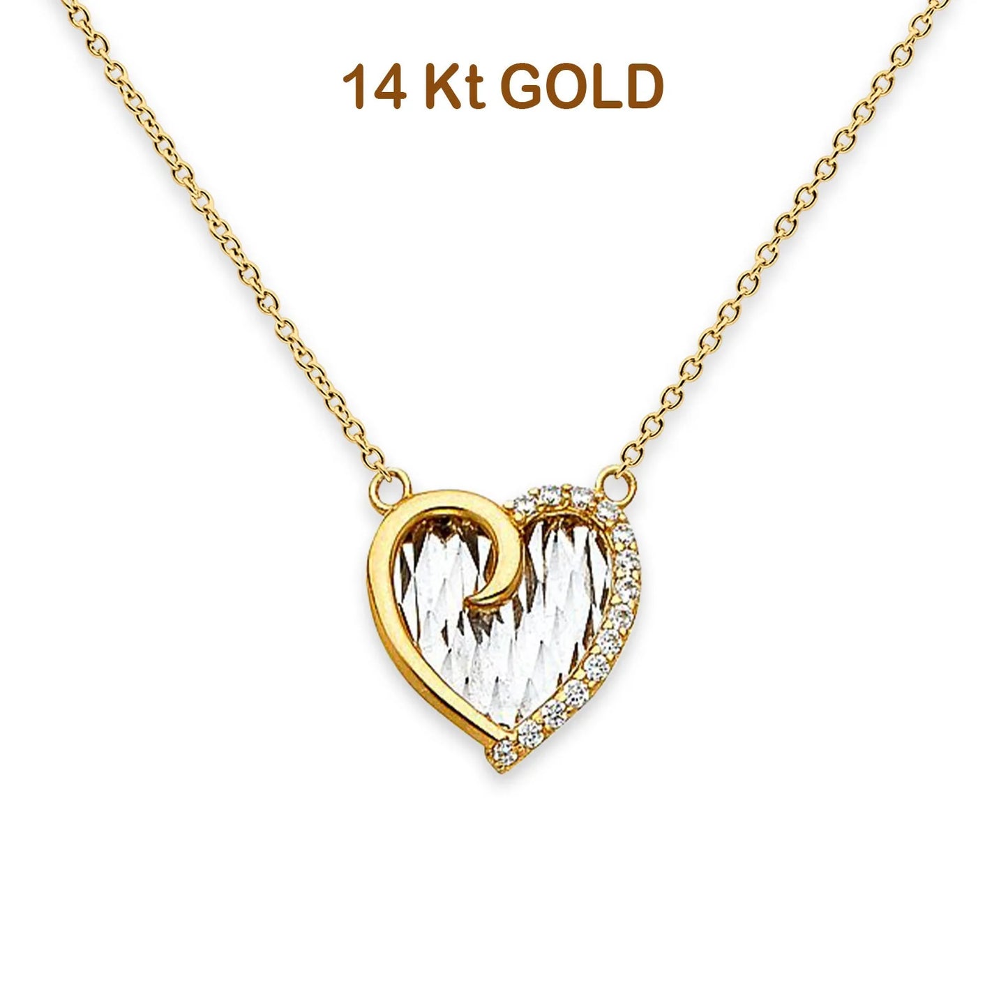 14K Two Tone Gold CZ Heart Necklace 18  14KGOLD-NK-0218-TT-YG