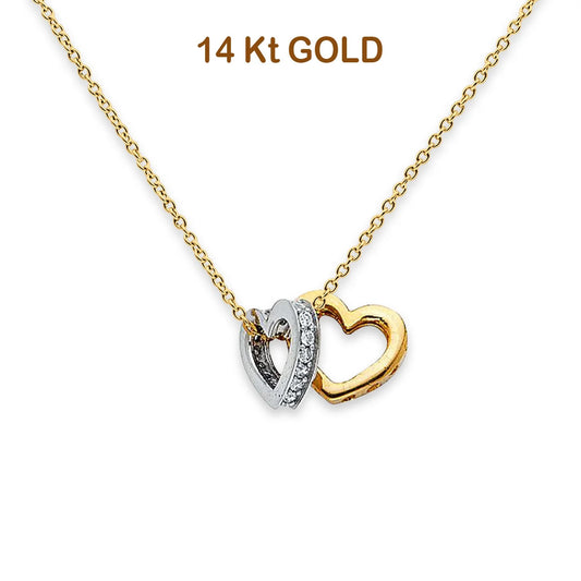 14K Two-Tone Gold CZ Double Heart Necklace - 18 14KGOLD-NK-0219-TT