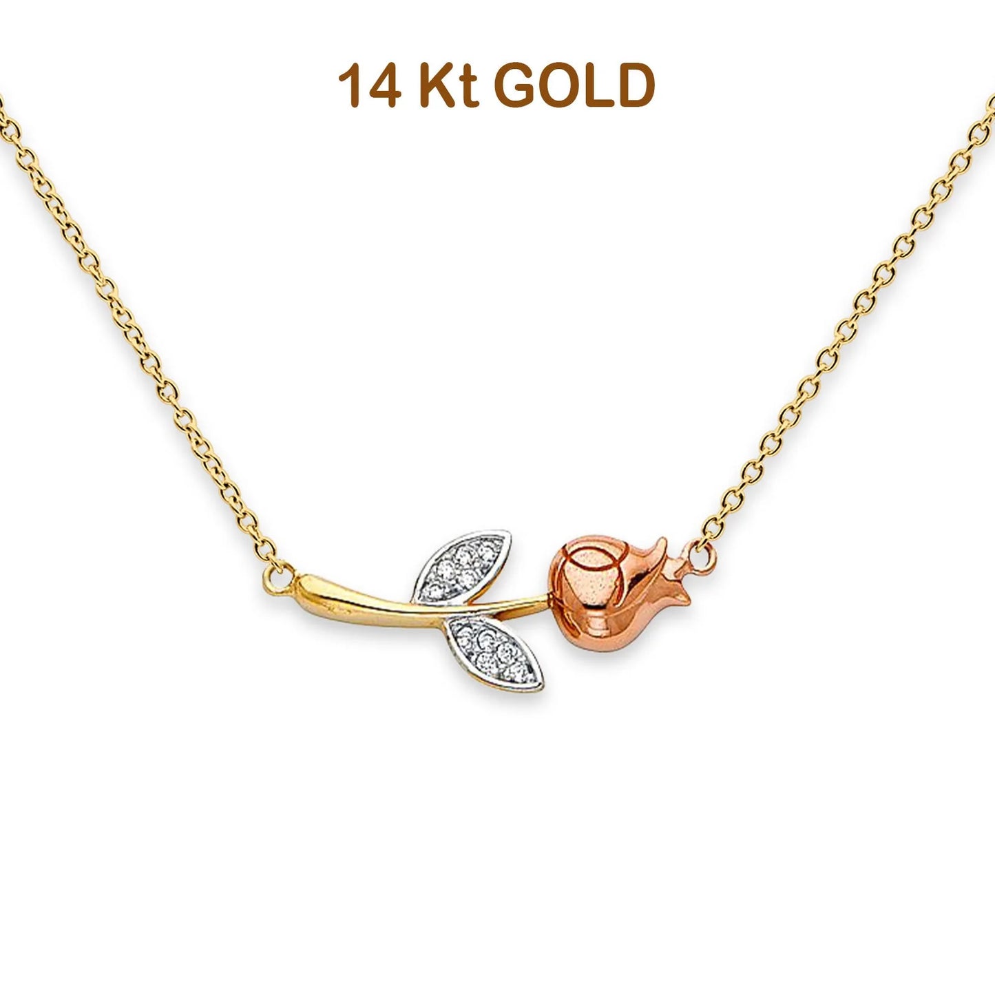 14K Tri Color Gold CZ Flower Necklace 18 14KGOLD-NK-0221-TC-YG