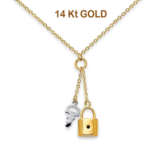 14K Two Tone Gold Key & Lock Necklace 18  14KGOLD-NK-0223-TT-YG