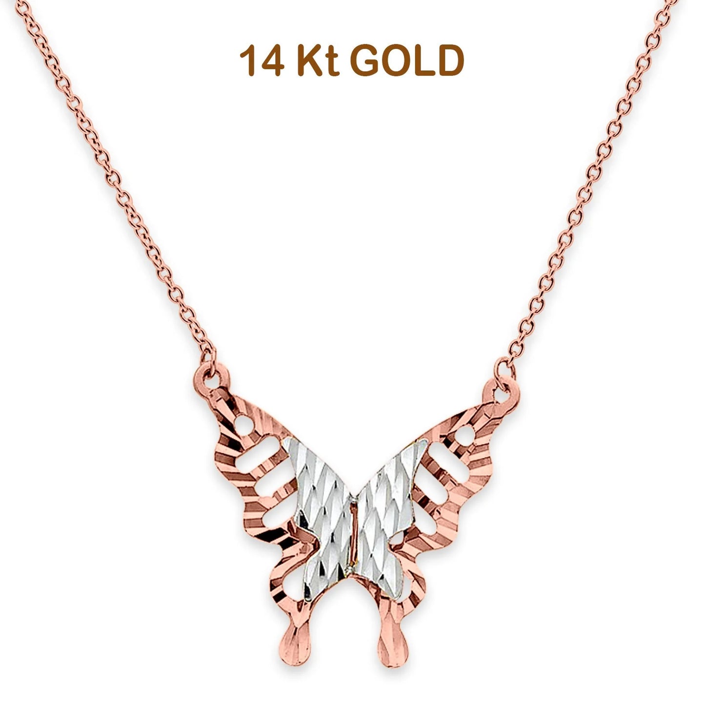 14K Two Tone Gold Butterfly Necklace 18  14KGOLD-NK-0242-TT-RG