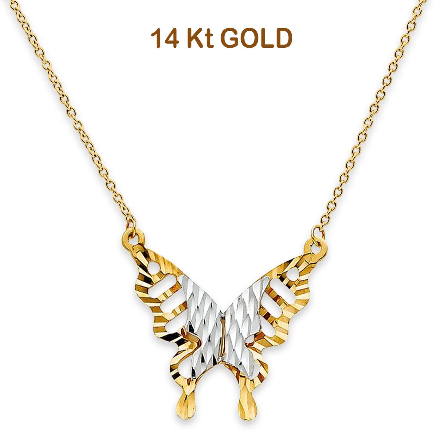 14K Two Tone Gold Butterfly Necklace 18 14KGOLD-NK-0243-TT-YG