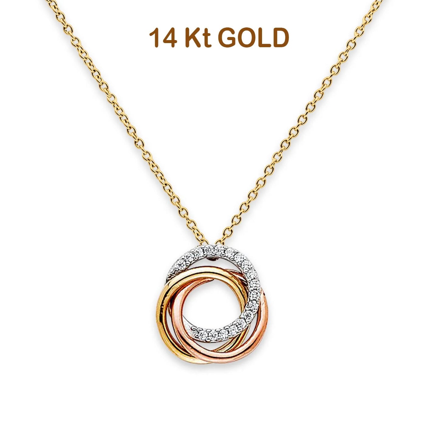 14K Tri Color Gold CZ 3 Rings Necklace 18  14KGOLD-NK-0246-TC