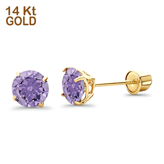 14K Yellow Gold 5mm Round Amethyst CZ Stud Earrings14KGOLD-BAE521-FEB