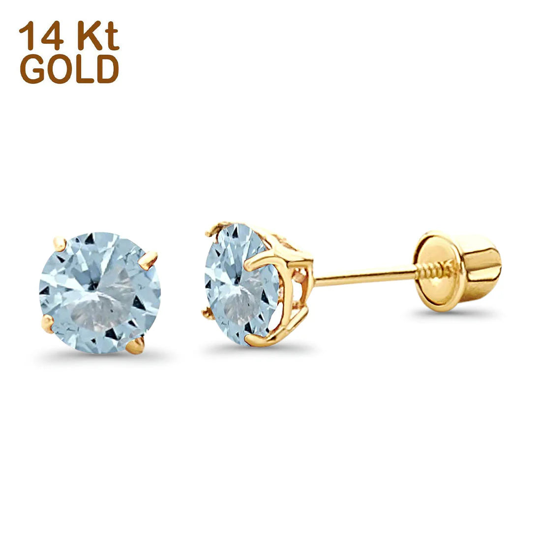 14K Yellow Gold 5mm Round Solitaire Aquamarine 14KGOLD-BAE521-MAR