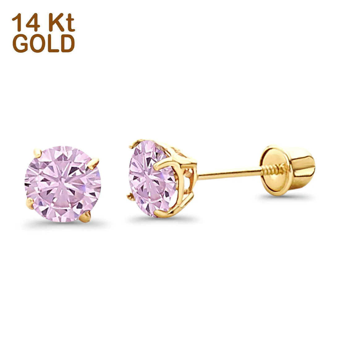 14K Yellow Gold 5mm Round Light Pink  14KGOLD-BAE521-OCT