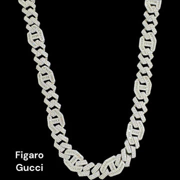 Sterling Silver Figaro Gucci CZ Necklace 12mm