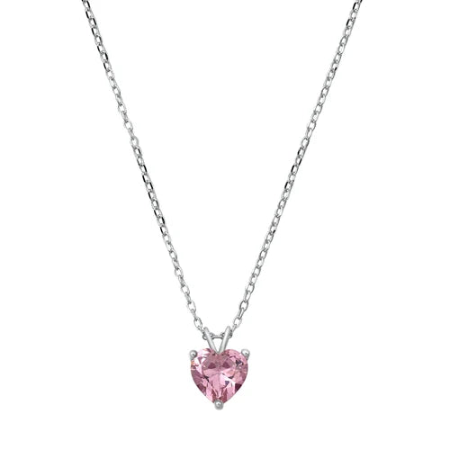 Silver CZ Necklace - Heart Solitaire  Pink CZ NC710988-PK