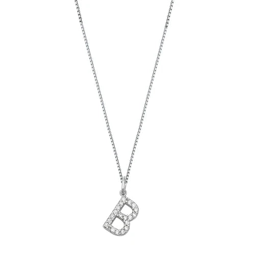 Silver CZ Initial Necklace - B NC711006-B