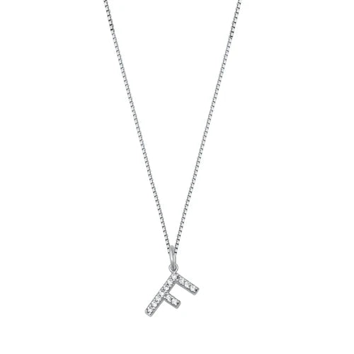 Silver CZ Initial Necklace - F  NC711006-F