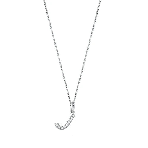 Silver CZ Initial Necklace - J NC711006-J