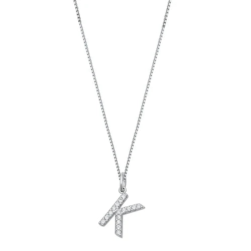 Silver CZ Initial Necklace - K NC711006-K