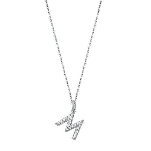 Silver CZ Initial Necklace - M NC711006-M