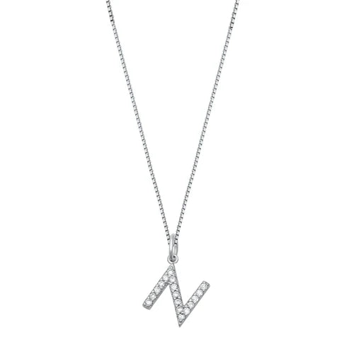 Silver CZ Initial Necklace - N NC711006-N