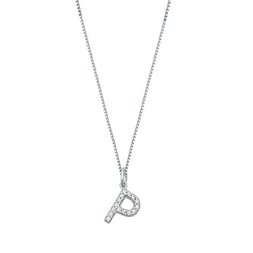 Silver CZ Initial Necklace - P NC711006-P