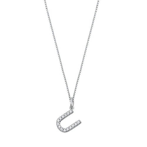 Silver CZ Initial Necklace - U  NC711006-U