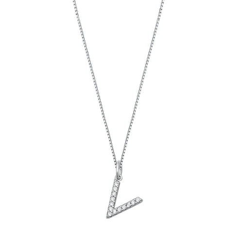 Silver CZ Initial Necklace - V NC711006-V