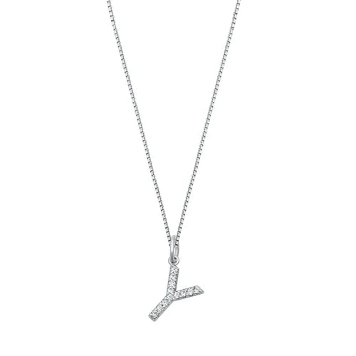 Silver CZ Initial Necklace - Y NC711006-Y