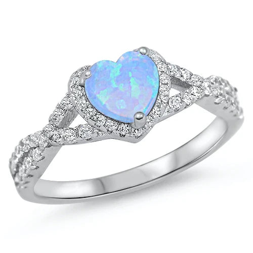 Silver CZ Ring - Light Blue Opal Heart RC105138-LB