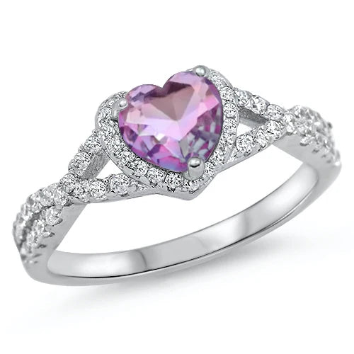 Silver  Pink to Purple Ombré CZ- Heart RC105138-PB