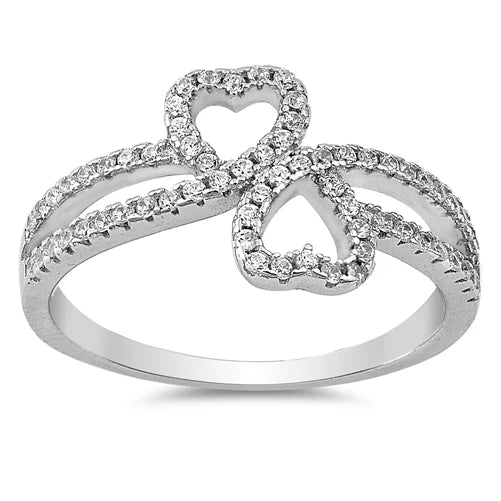 Silver Ring W/ CZ - Hearts RC105860