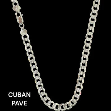 Sterling Silver Cuban Pave Necklace 7mm