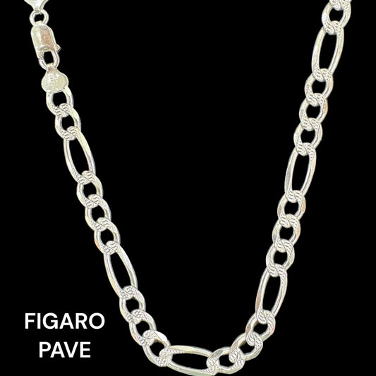 Sterling Silver Figaro Pave Chain 5mm