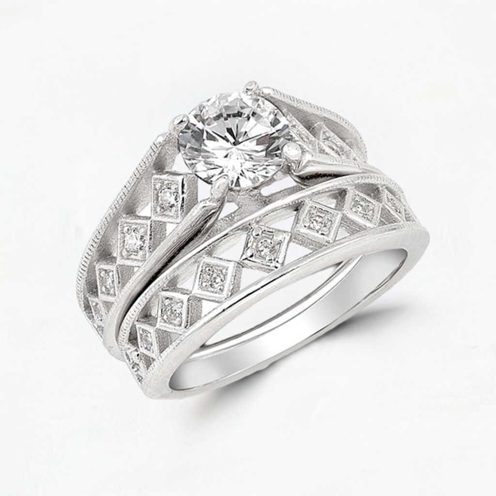 "Modern Silver CZ Ring RC106428