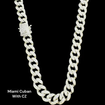 Sterling Silver Miami Cuban CZ Necklace 7mm